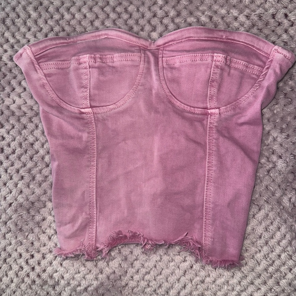REVOLVE Pink Strapless Corset Crop Top